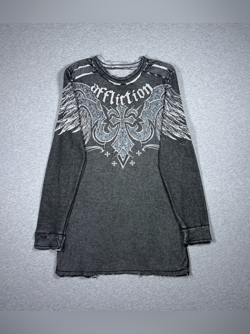 Y2K Affliction Thermal Longsleeve Shirt Mens L Tall Reversible Grunge Wings Goth